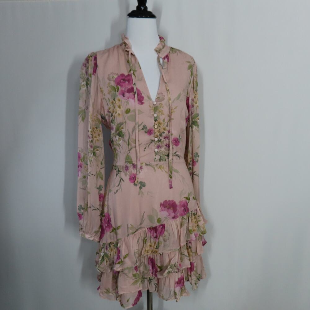Yumi Kim Jenna Dress It's Magic Blush Blouson Long Sleeves Ruffle Skirt Small